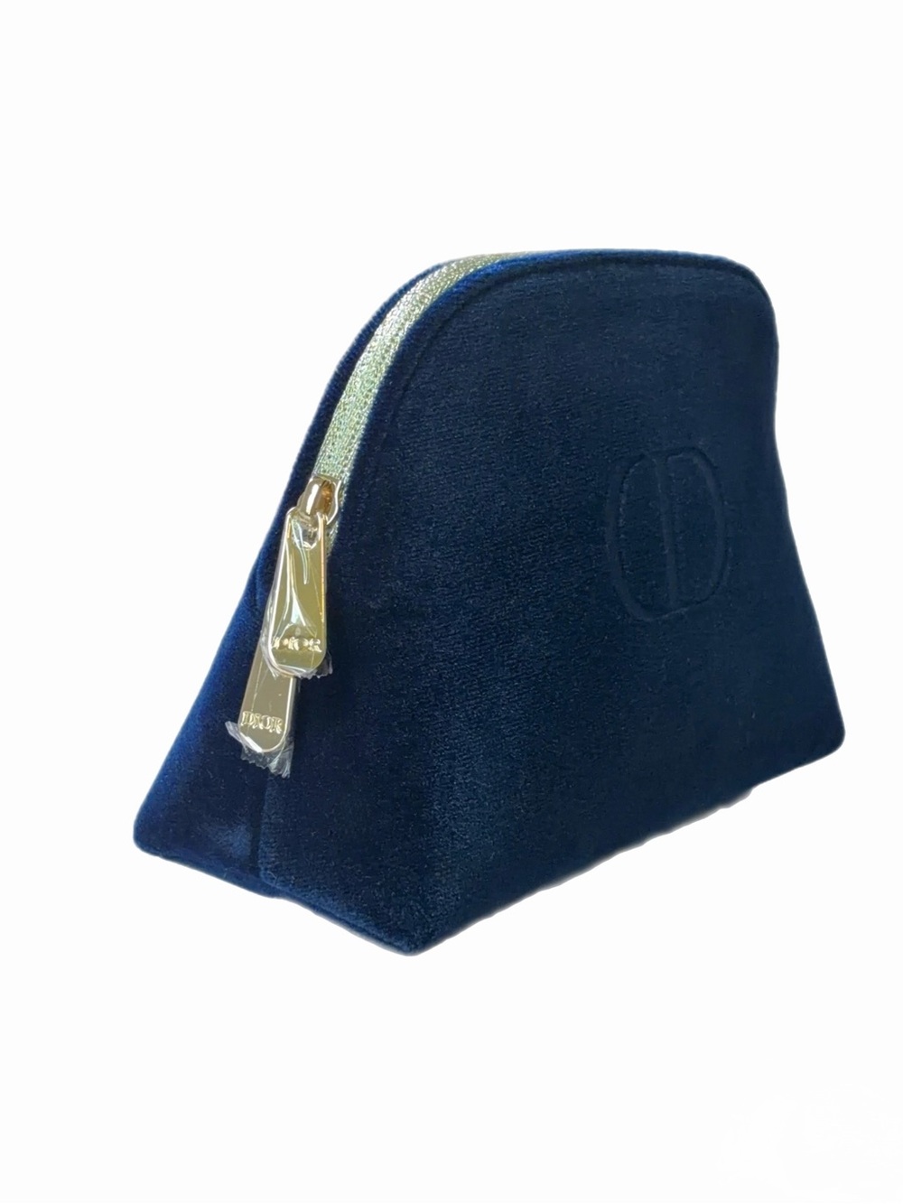Dior Navy Velvet Cosmetic Pouch Makeup Bag Clutch Gold Zippers NEW - Picture 2 of 5
